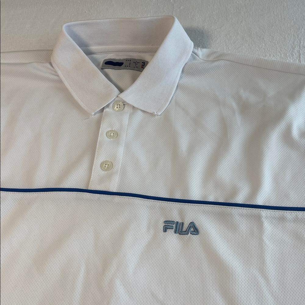 FILA WHITE BLUE PERFORMANCE POLO SHIRT MEN SIZE L - Picture 2 of 4